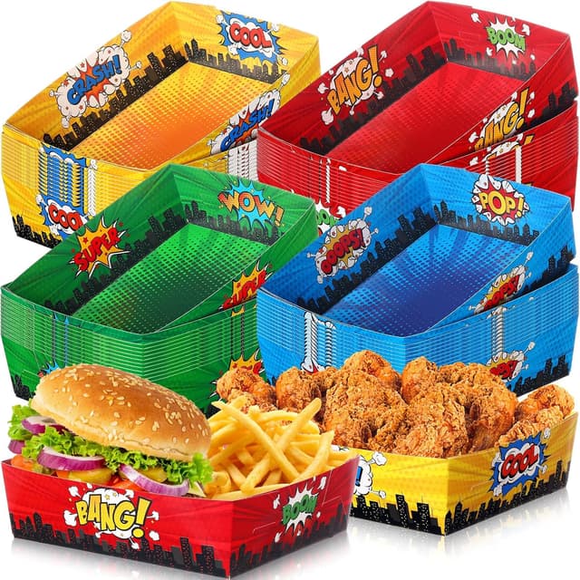 Hero-Themed Paper Food Trays (48 Pieces)