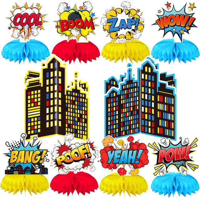 Hero-Themed Honeycomb Centerpieces (12 Pieces)